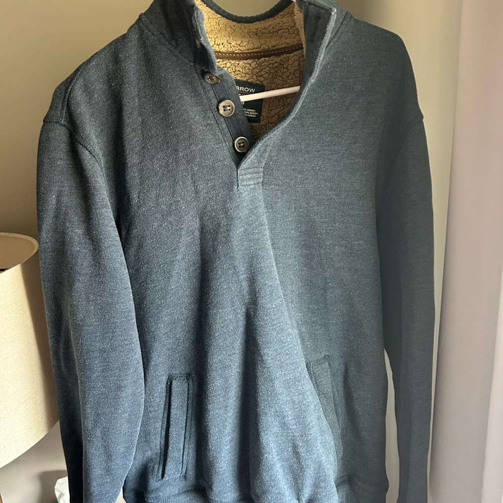 Arrow Navy Sherpa-Lined Henley Sweater